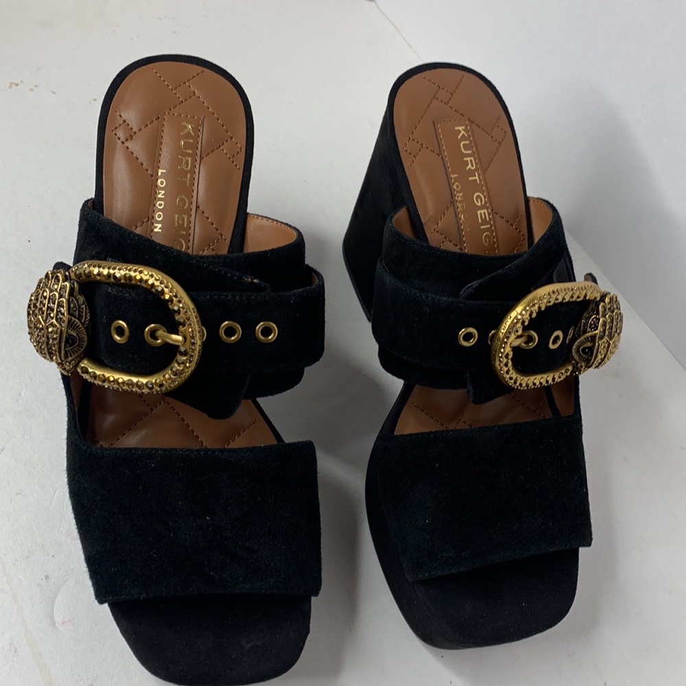 Kurt Geiger Mayfair black suede crystal buckle platform heels NWT - Picture 6 of 12